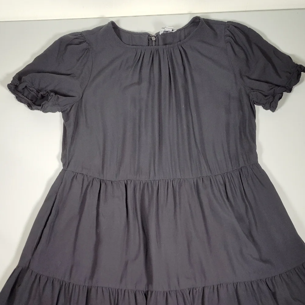 J. Crew Puff-Sleeve Tiered Midi Dress Black S - Picture 5 of 11